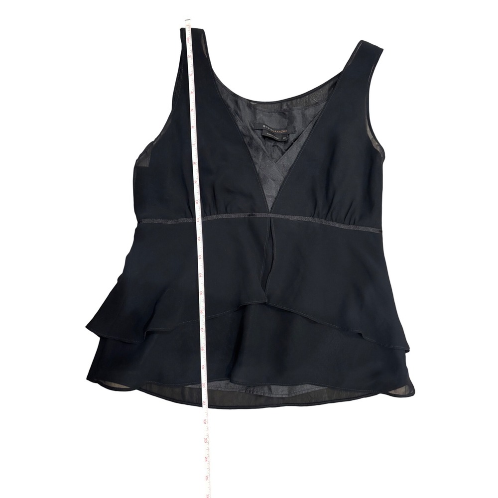 BCBGMAXAZRIA Black Sleeveless Layered Ruffle V-Neck Tank Top - Picture 4 of 7